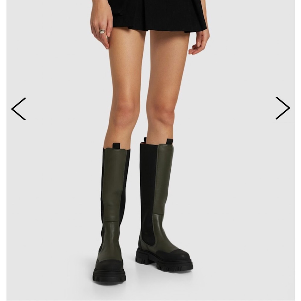 GANNI 50mm Leather Tall Boots | 39 IT | Green/Black